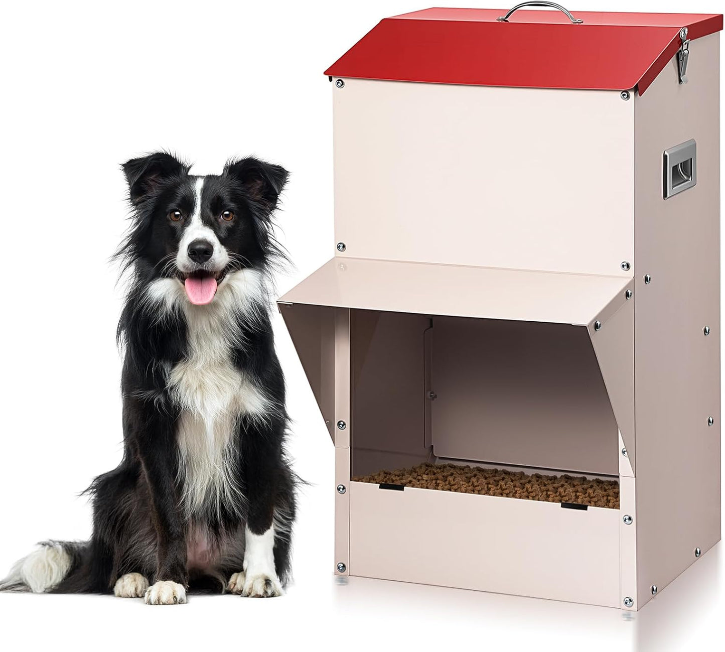 Automatic Dog Feeder Large Breed, 50 LB Capacity Outdoor Pet Food Dispenser, Powder-Coated Steel Gravity Dog Food Feeder with Clear Door, Wall Mountable, Weatherproof Self Feeders