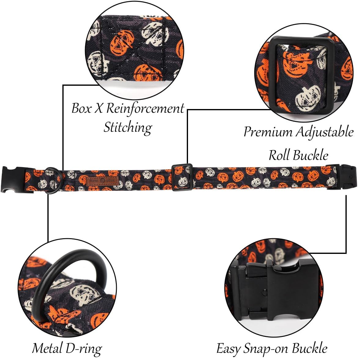Lionet Paws Halloween Dog Collar with Bowtie - Cute Cotton Adjustable Black Bowtie Dog Collar with Metal Buckle for Small Medium Large Dog Girl Boy Gift, XXS, Neck 7-11in
