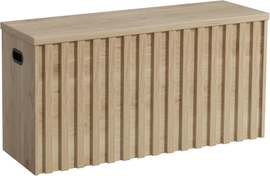 UEV Storage Bench,39.4" Wood Box, Storage Trunk with 2 Safety Hinges, Ottoman Storage Chest, Fluted Storage Bench for Bedroom, Entryway, Living Room (Ivroy White)