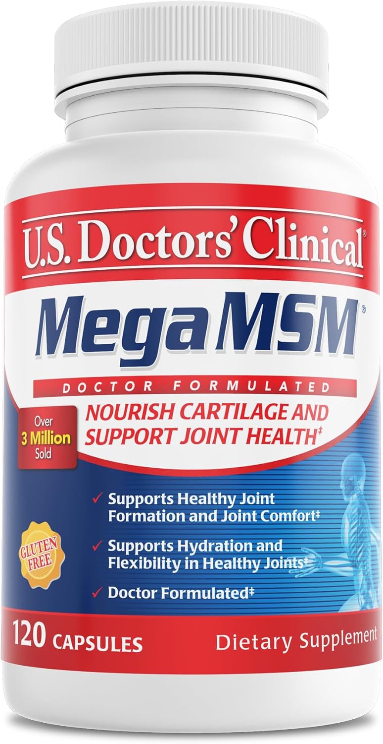 U.S. Doctors’ Clinical Mega MSM Supplement for Joints with MSM + Vitamin C + Collagen and Neem - Clinically Proven to Promote Cartilage Tendon & Ligament Health (1 Month Supply – 120 Capsules)