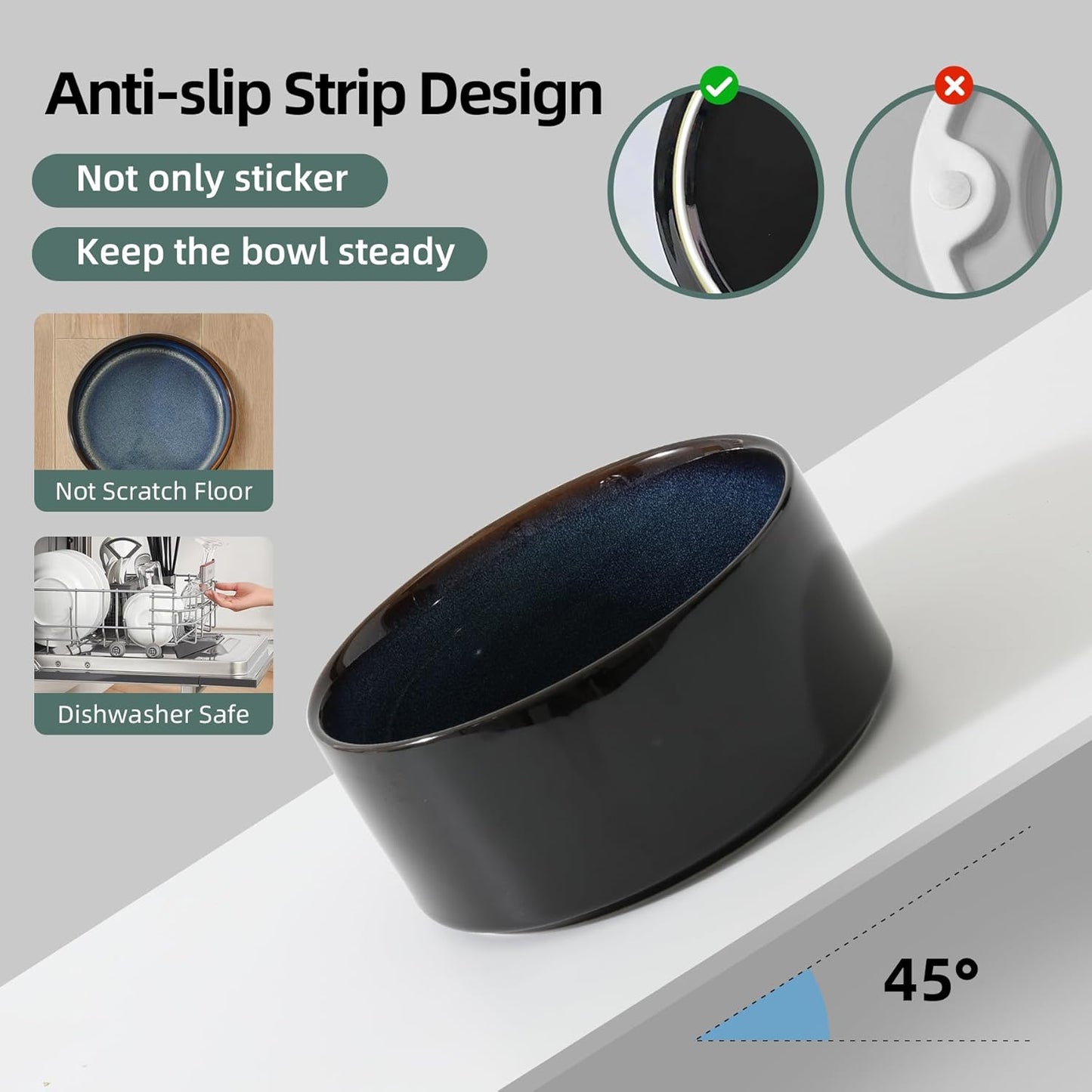 Ceramic 8.2inch Raised Dog Bowl with Stand for Large - Breed Dogs, Pet Food and Water Feeder(Single Bowl with Stand - Starry Sky)