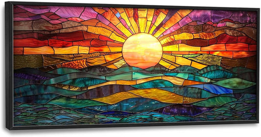 Quorin Boho Sun Large Wall Art Colorful Pictures Abstract Geometric Sun Sunset Sea Wall Decor Modern Canvas Print Painting Artwork for Dining Room Living Room Bedroom 60L x 30W