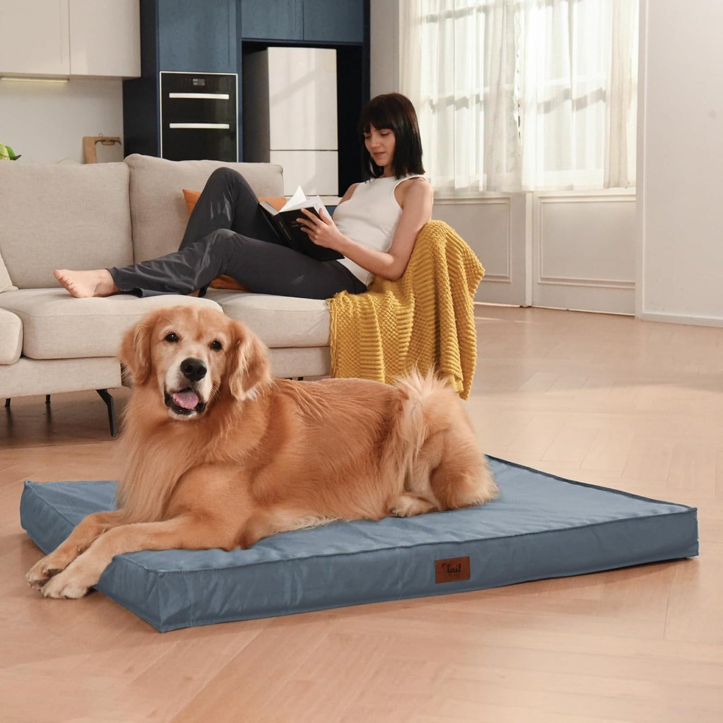 Orthopedic Dog Bed for Large Dogs - Pet Bed with Removable Washable Cover, Big Waterproof Dog Bed for Large Sized Dogs with Egg Crate Foam, Blue