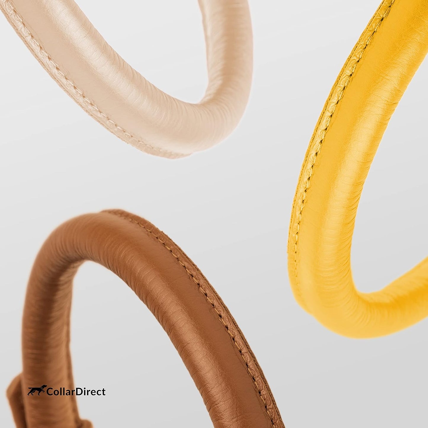 CollarDirect Rolled Leather Dog Collar, Soft Padded Round Puppy Collar, Handmade Genuine Leather Collar Dog Small Large Cat Collars 13 Colors (8-11 Inch, Yellow Textured)