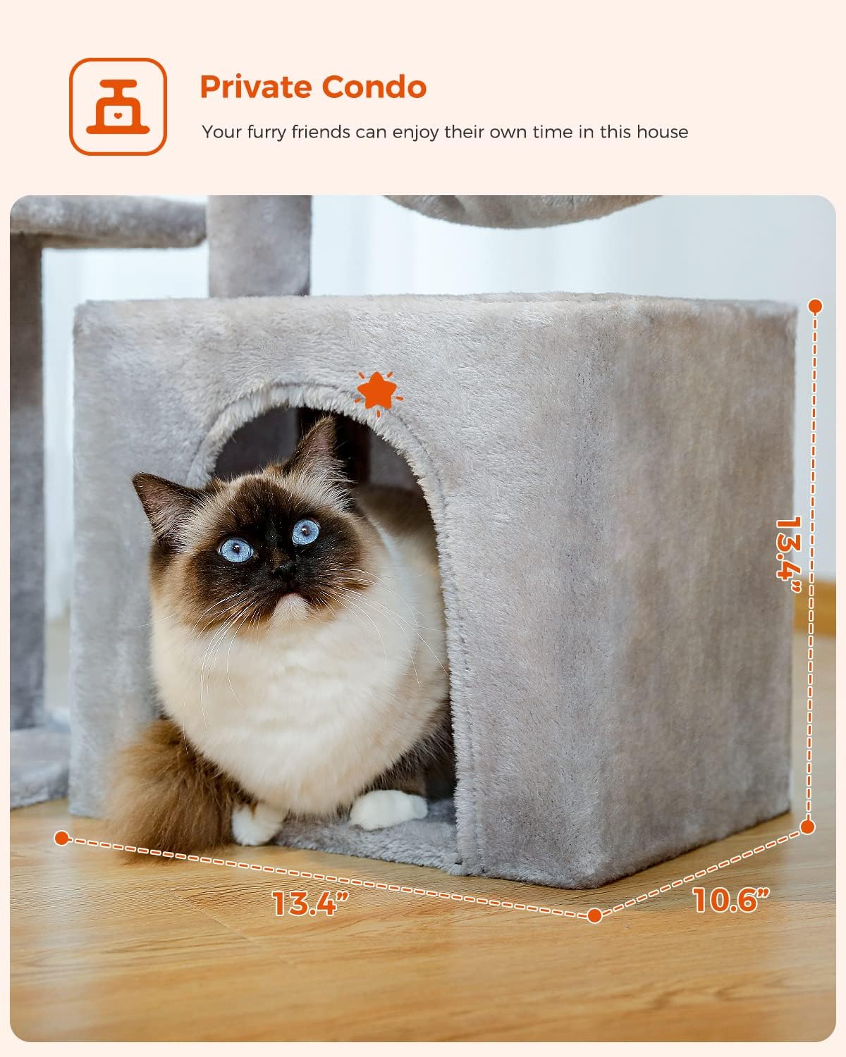 PEQULTI Small Cat Tree, [28.5''] Cat Tower for Indoor Cats, 2 Styles Activity Tree with Cat Scratching Posts, Big Hammock and Removable Top Perch Grey