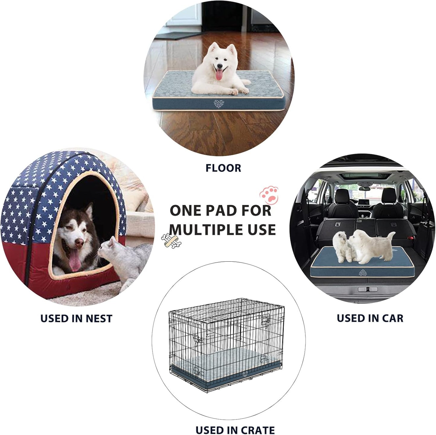 VANKEAN Waterproof Dog Crate Pad Bed Mat Reversible (Warm&Cool), Removable Washable Cover & Waterproof Inner Lining, Pet Crate Mattress for Cats and Dogs, Joint Relief Dog Bed for Crate, Navy