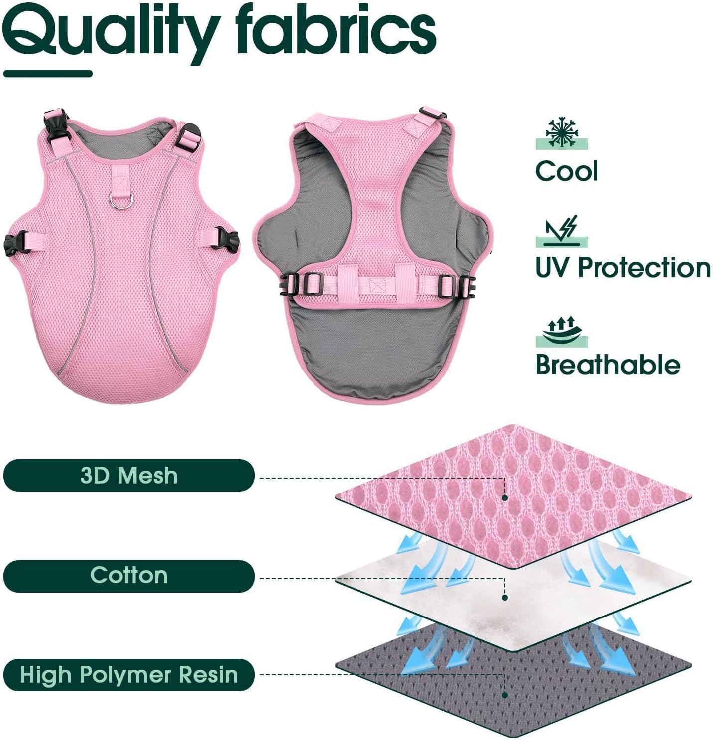 Kuoser Dog Cooling Vest, Pet Cooler Coat, Breathable Doggie Cool Jackets for Medium Dogs, Reflective Cooling Harness, Puppy Summer Essentials Pink L