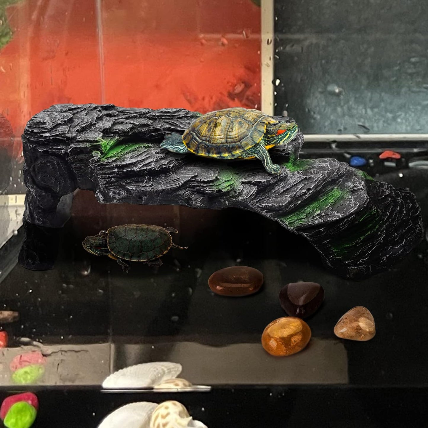 Turtle Basking Platform Large Tortoise Dock Resting Rock Turtle Climbing Ramp Shale Step Ledge Aquarium Terrarium Decor for Tortoise Bearded Dragon Lizard Chamelon Frog Gecko Snakes Iguana Betta Fish