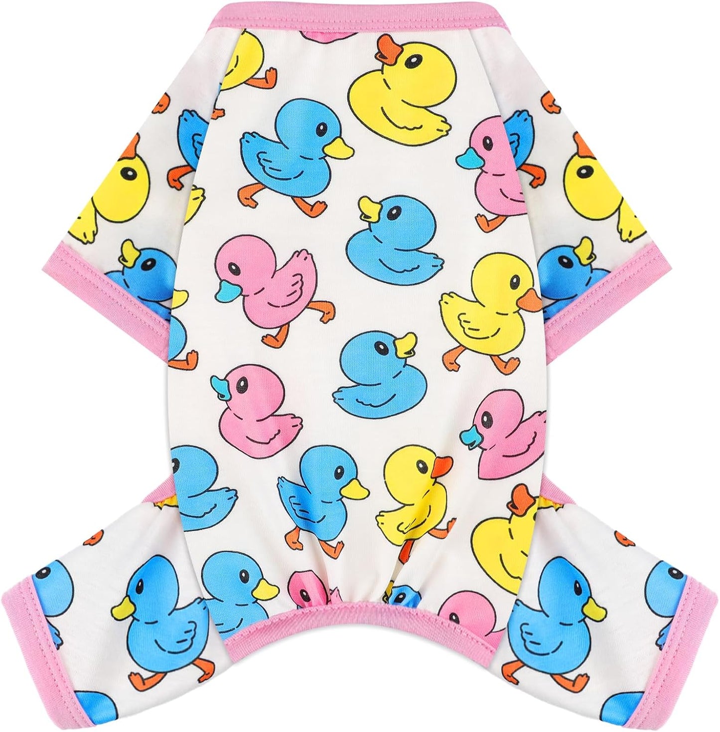 Dog Pajamas Small Sized Dogs Stretchable Summer Dog Clothes Pjs 4 Legs Girl Boy Cute Soft Puppy Outfits Doggie Cat Jammies Jumpsuit Sleeper for Pet (Duck, Medium)