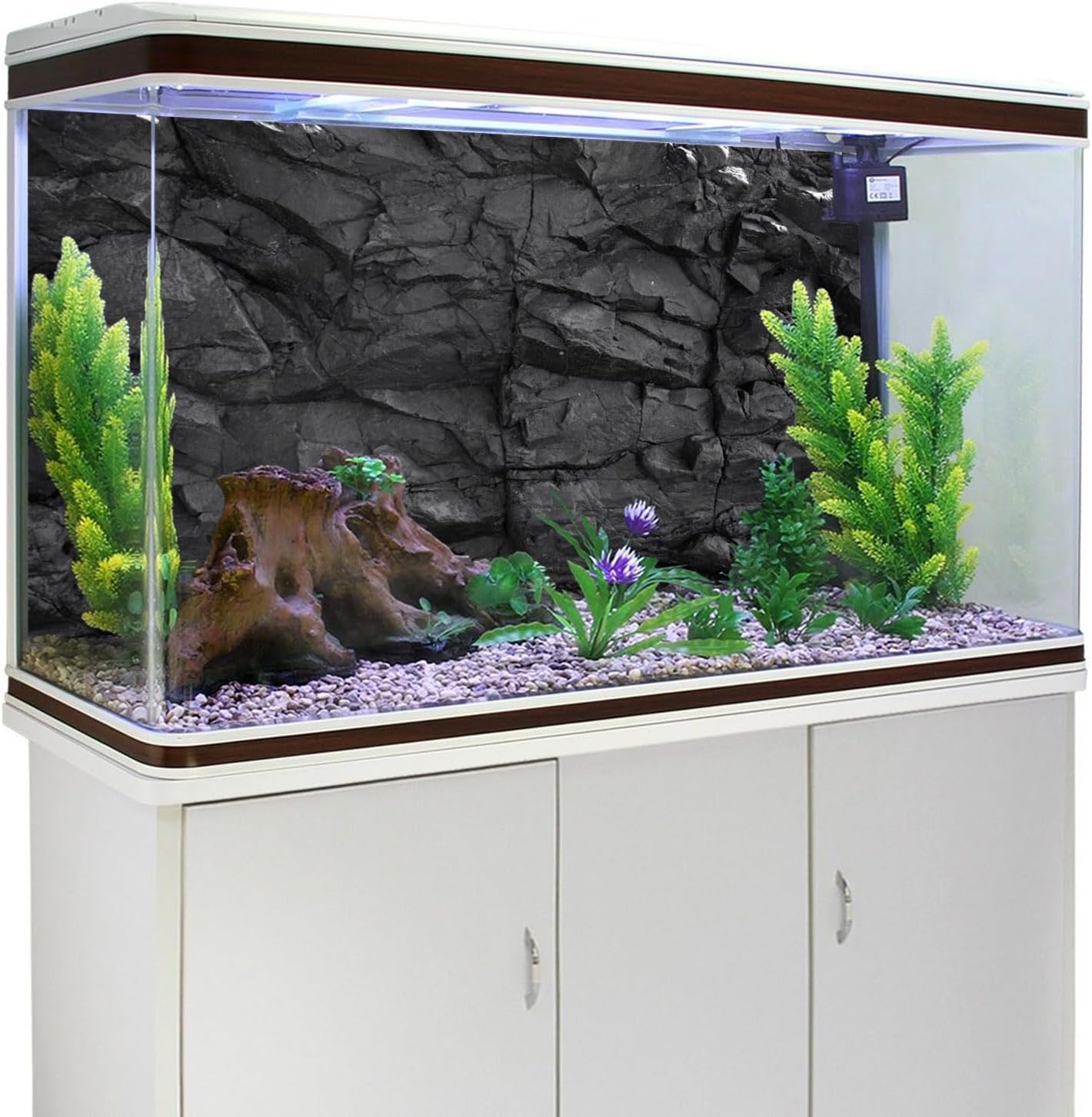 AWERT 24x12 inches Stone Aquarium Background Black Rock Fish Tank Background Rocky Terrarium Background Vinyl