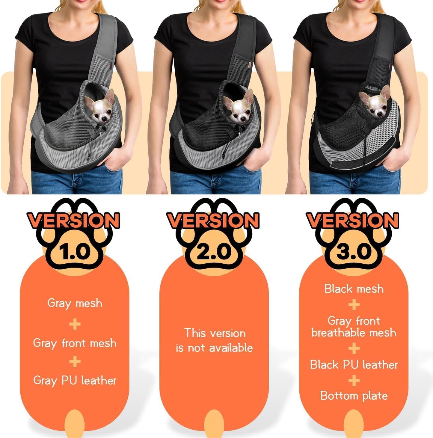 YUDODO Pet Sling Carrier for Small Dogs & Cats – Hands-Free Puppy Carrier with Safety Hook, Large Zipper Pocket, Soft Breathable Mesh, Adjustable Strap & Reflective Strip (Gray 1.0 S)