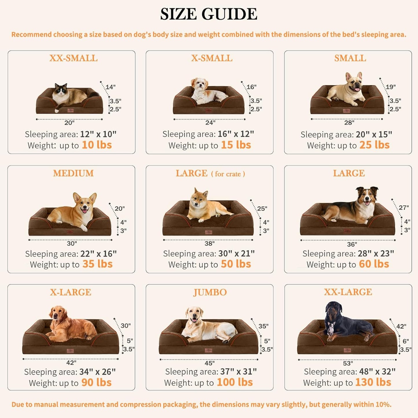 Comfort Expression Small Dog Beds Waterproof Orthopedic Foam Dog Sofa Beds for Small Dogs Comfy Pet Bed with Washable Removable Cover & Non-Slip Bottom(X-Small,Chocolate Brown)