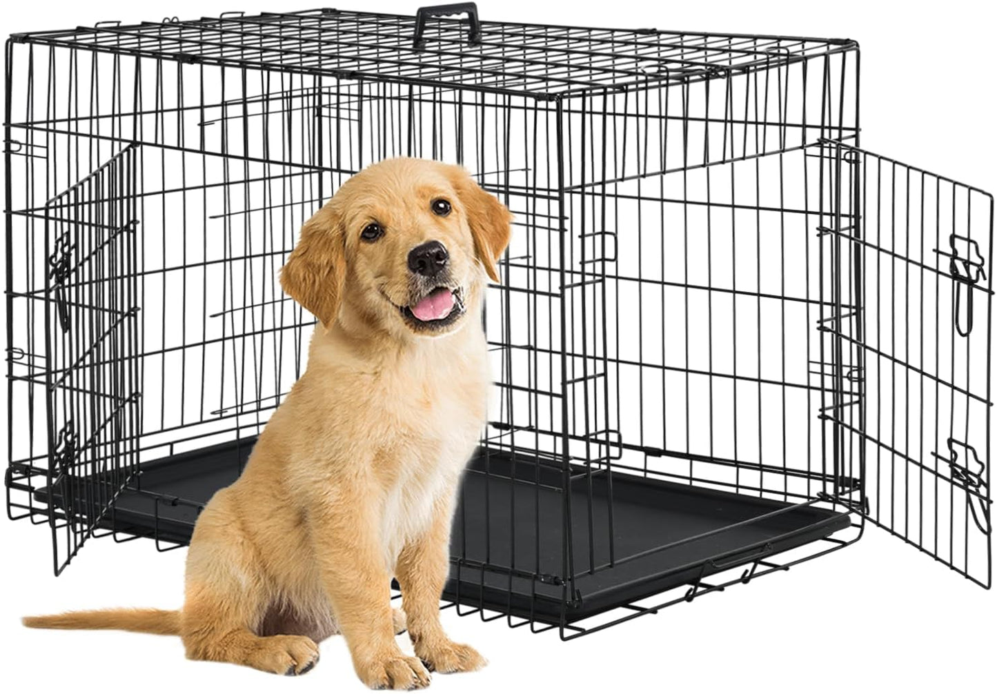 BestPet | Dog Crate | 24" | Black | Foldable Metal Kennel with Double Doors, Secure Slide-Bolt Latches, Leakproof Tray | Portable Dog Cage for Small Breeds | for Travel, Indoor & Outdoor Use