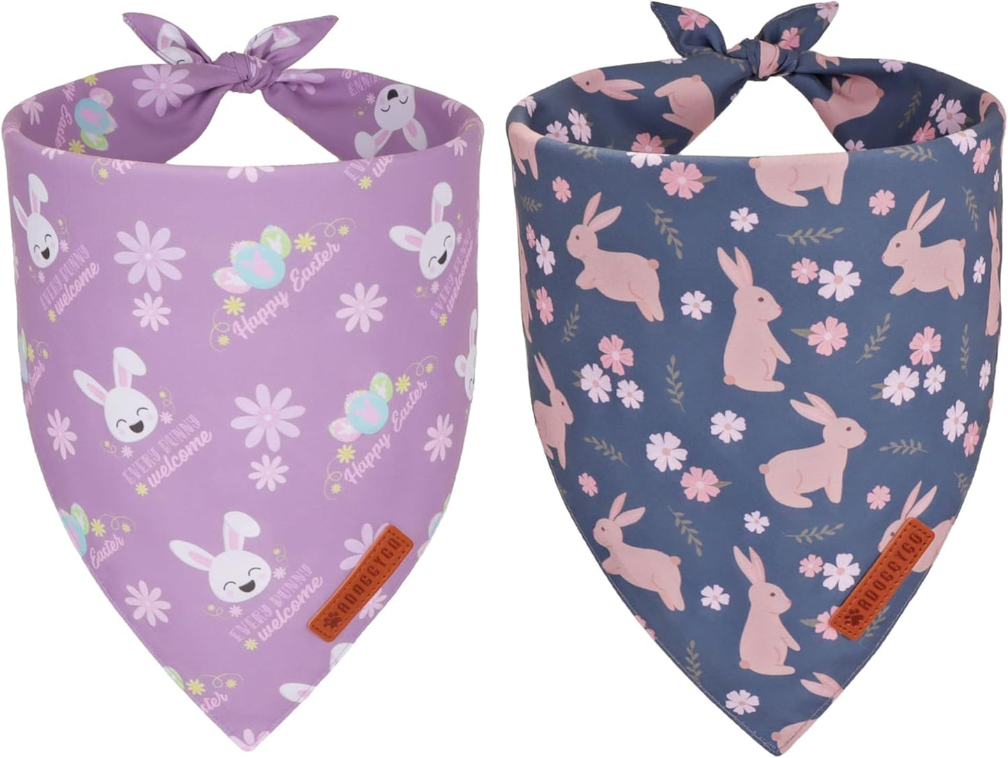 ADOGGYGO Easter Dog Bandanas, Reversible Bunny Floral Pet Scarf, Multi Size Offered, Rabbit Easter Bandana for Small Dogs Pets (Small)