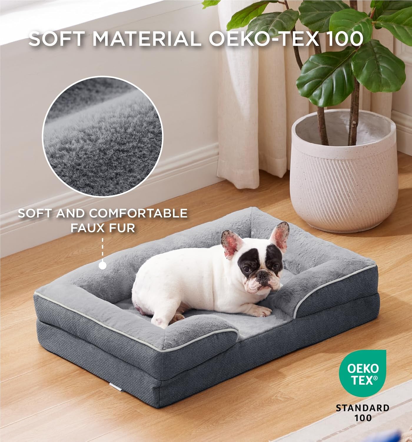 Made4Pets Orthopedic Dog Bed for Medium Dogs, Supportive Foam Medium Pet Bed Sofa with Washable Removable Cover, Waterproof Dog Couch Bed, Non-Slip Bottom and Egg-Crate Foam, Grey