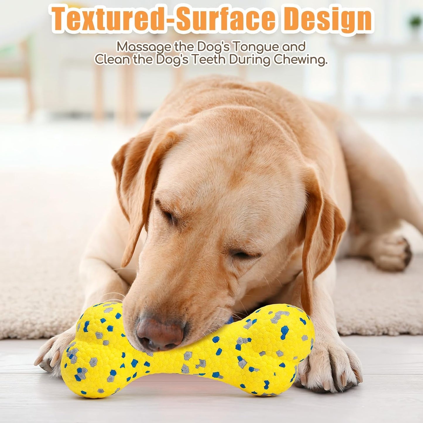 7.28" Indestructible Large Bone Balls for Aggressive Chewers Durable Stick Bouncy Interactive Chew Toy for Dogs Fetch Game Lightweight Floating Outdoor Training, Yellow
