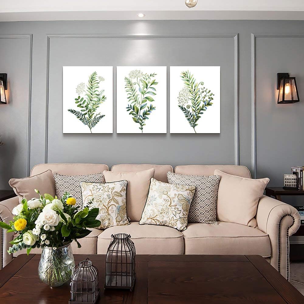 Canvas Wall Art For Living Room Large Size Wall Decorations For Kitchen Office Wall Decor Framed Canvas Print Poster Wall Painting Bedroom Green Leaves Wall Pictures Home Decor 20"X 28" 3 Piece