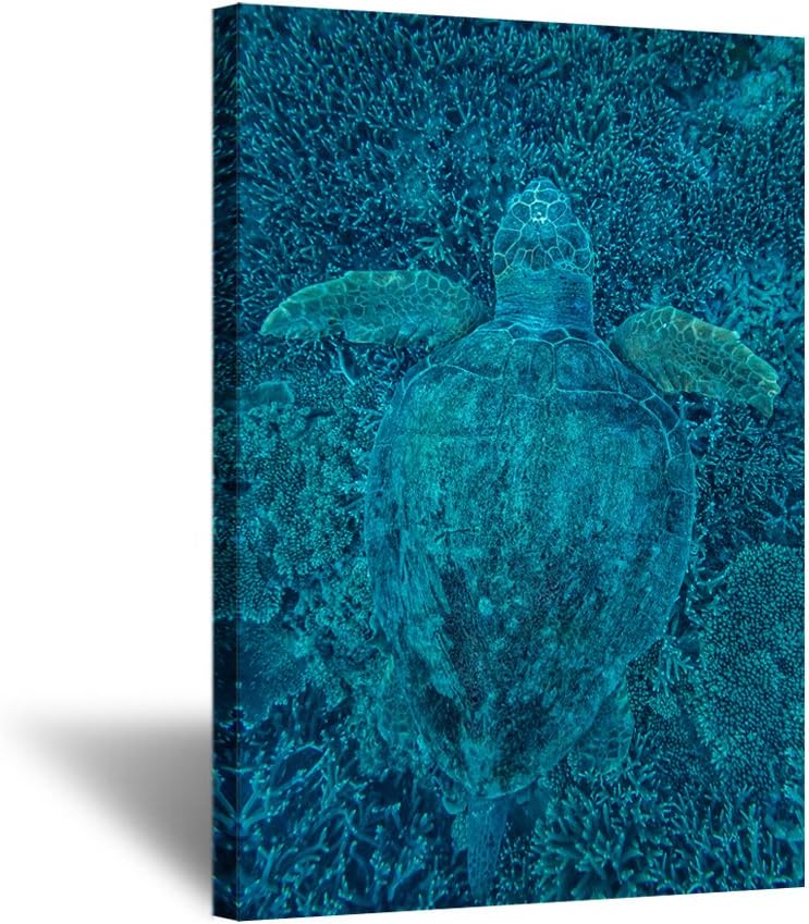 KREATIVE ARTS - Green Turtle Hidden in Coral Canvas Prints Sea Wall Art Underwater Sea Painting Print On Canvas Animal Pictures Framed Artwork For Home Office Decoration Gift 24x36inch