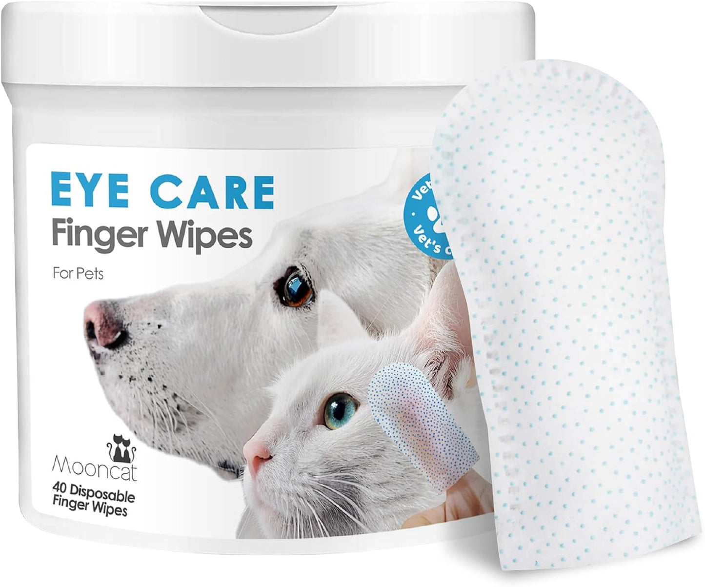 Mooncat Pet Eye Wipes for Dogs & Cats - Gentle Finger Cot Design for Easy Cleaning Tear Stains & Goop Cleaning - 40counts