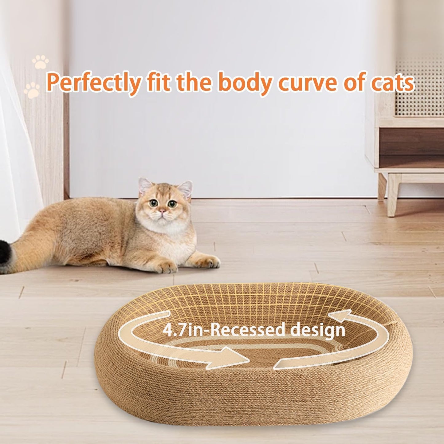 3-in-1 Sisal Scratching Board Bed, for Indoor Cats, Large Oval Cat Scratching Board, Toys for Playing and Nursing Paws (24x15x5 inches) (Large Size, Cat Bed - with Cooling Pad)