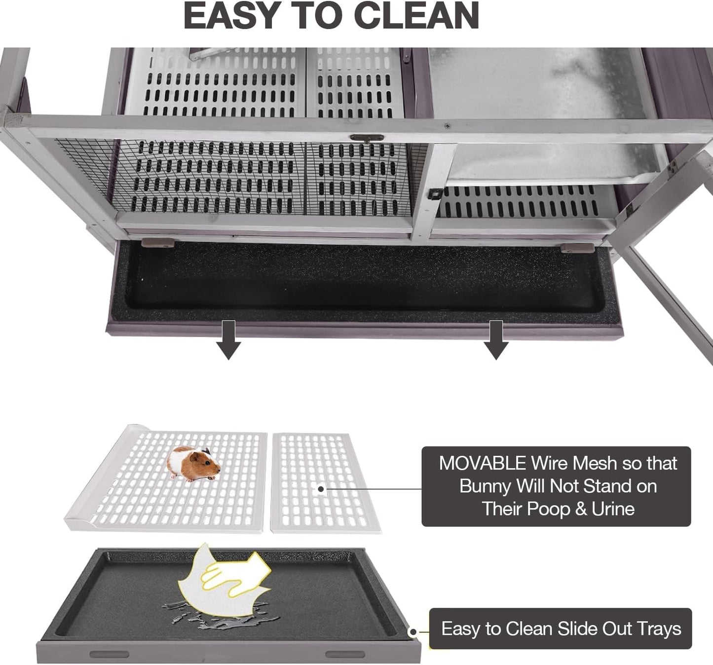 Guinea Pig Cage Indoor with Wheels Rabbit Hutch with Removable Proof Tray and Cool Zinc Plate Chew-Resistant Metal Frame Hamster Cage with Elevated Legs 36.6" L（Grey）