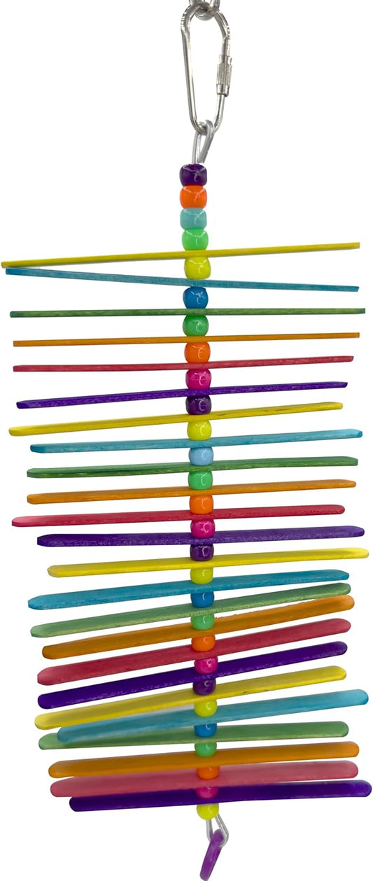 859 Mini Long Rainbow Stick - Handcrafted with Colorful Wooden Slats and Beads, Chewable sticks turn around as pets play, Great for Budgies, Parrotlets, Lovebirds and Small Pet Birds