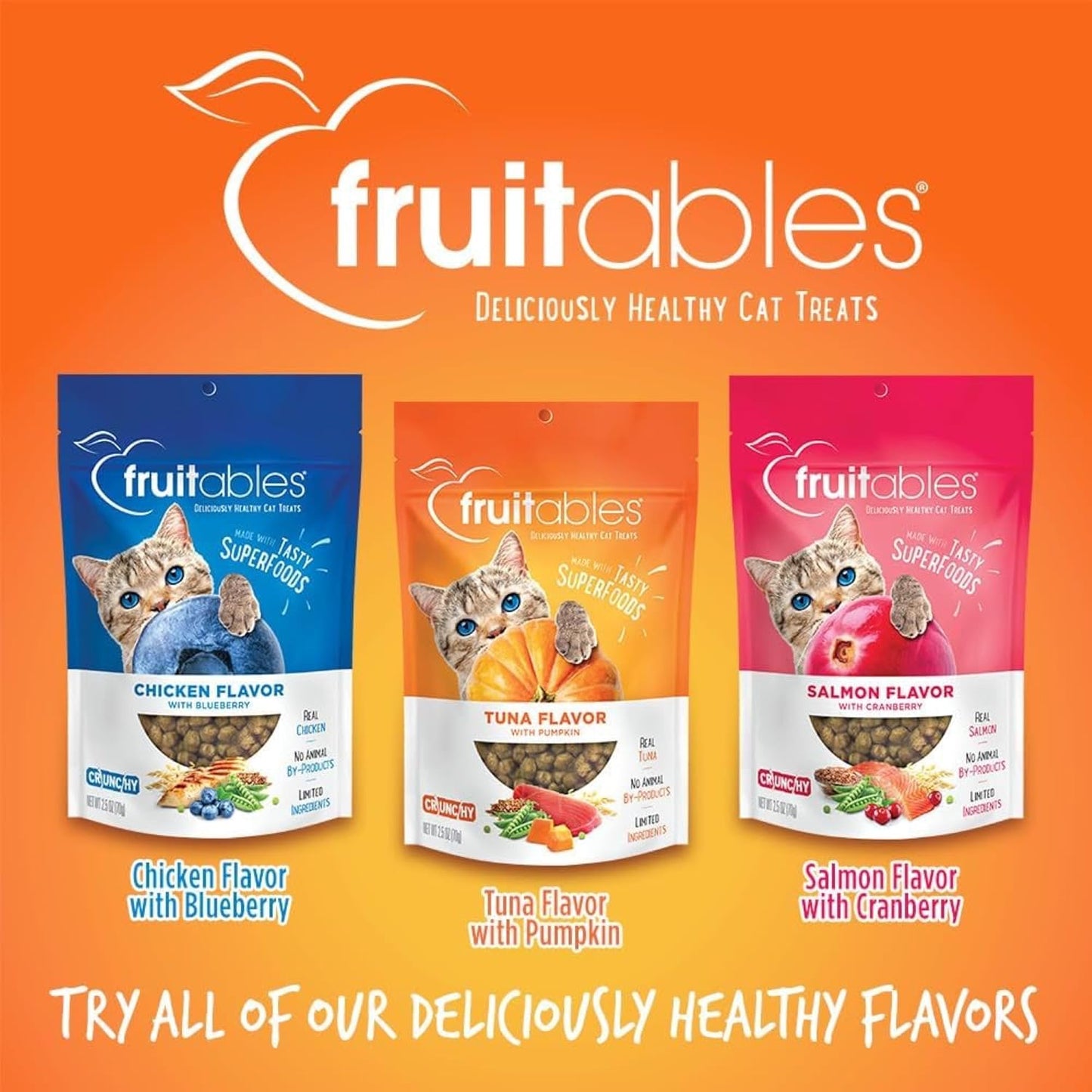 Fruitables Cat Treats, Healthy Treats For Cats, Low Calorie and Packed with Protein, Crunchy Biscuits, Free of Wheat, Corn and Soy, Made with Real Tuna and Pumpkin, 2.5oz