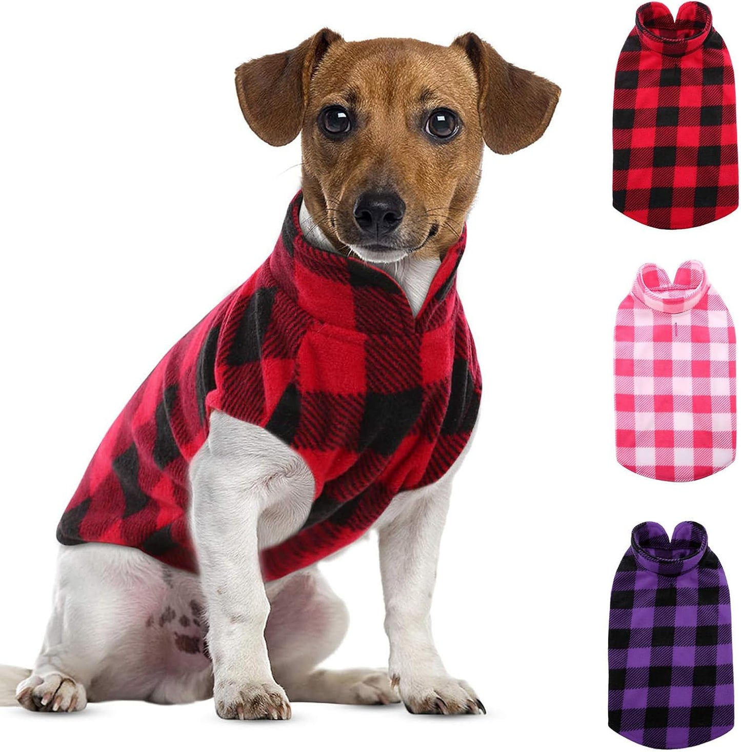 ASERU Dog Sweater 3 Pack - Plaid Dog Fleece Vest - Soft Pet Pajamas, Warm Winter Coats for Small & Medium Dogs