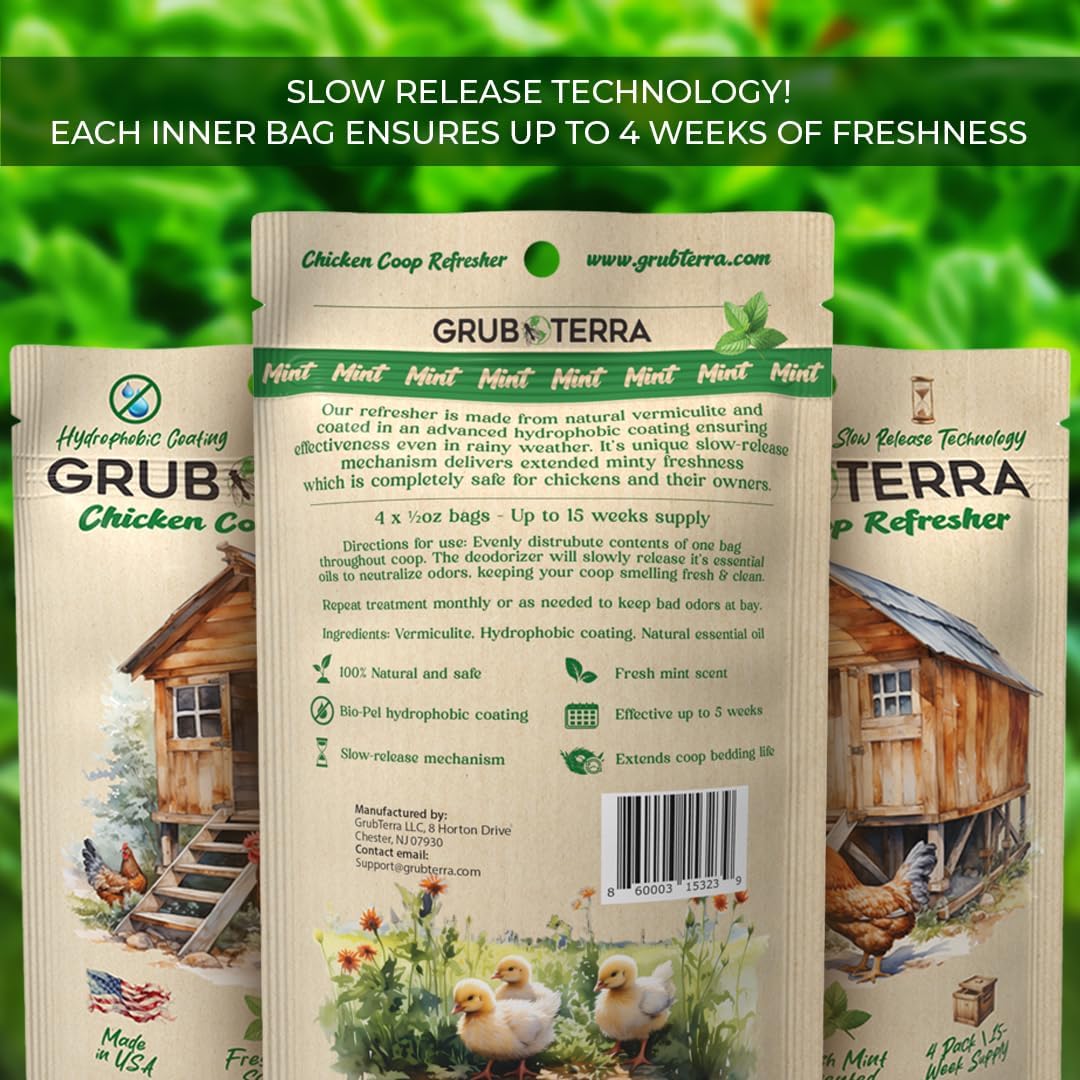 GrubTerra Coop Refresher Odor Freshener for Chicken Pen, Suitable for Chicken Waterer and Chicken Feeder, Smell Control Solution for Clean and Fresh Chicken Living Environment