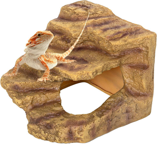 Resin Reptile Hideout Cave Reptile Habitat Tank Decor Terrarium Accessories for Bearded Dragon Leopard Gecko Lizards Turtle