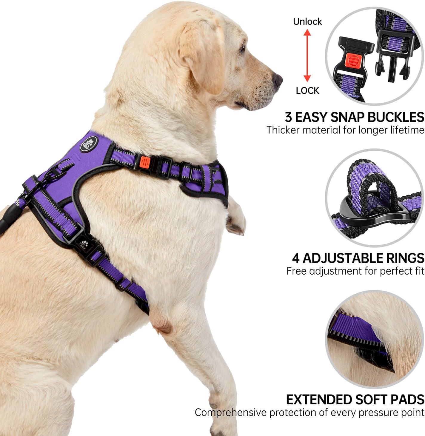 NESTROAD No Pull Dog Harness,Adjustable Oxford Dog Vest Harness with Leash,Reflective No-Choke Pet Harness with Easy Control Soft Handle for Small Medium Dogs(Medium,Purple)