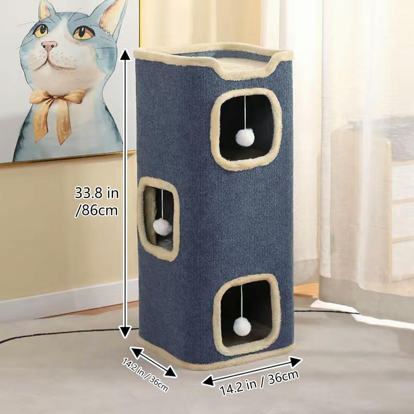 Cat House for Indoor, Multi-Level Cat Condo Foldable Cave Bed (3-Level)