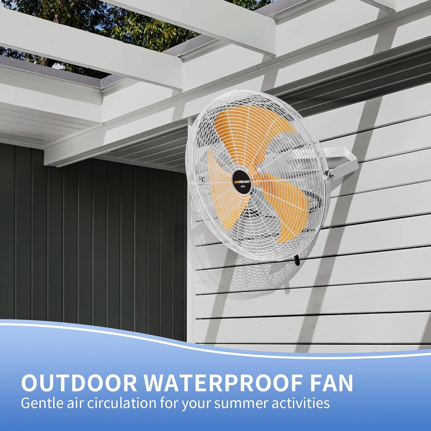 20 Inch Outdoor Wall Fan, 5800 CFM Waterproof Wall Mounted Fan Industrial Grade Metal Outdoor Fans, 3 Speeds, Adjustable Tilt, for Patio, Greenhouse, Garage, Gazebo Use, UL Listed