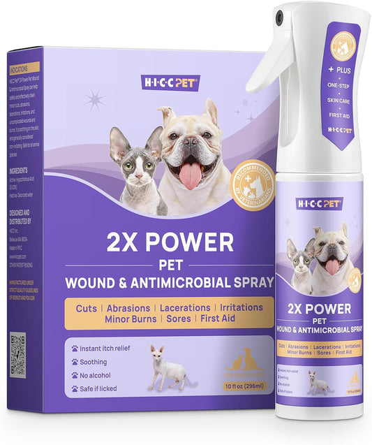 HICC PET Dog Hot Spot Treatment Spray, Itch Relief for Dog Care& Cat Care, 2X Strength for Dog Wound Care, Alleviate Dry Itchy Skin, Allergies, Inflammation, Dog Skin Irritation Treatment, 10 fl oz