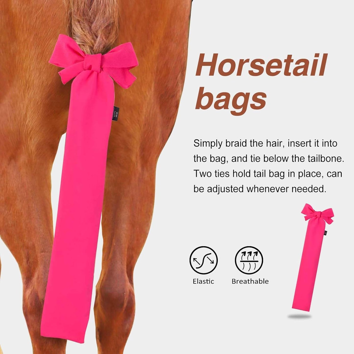 Harrison Howard Stretchy Horse Tail Guard - Breathable & Protects - Slip On Design - 2 Strand Closure - 22" L Light Pink