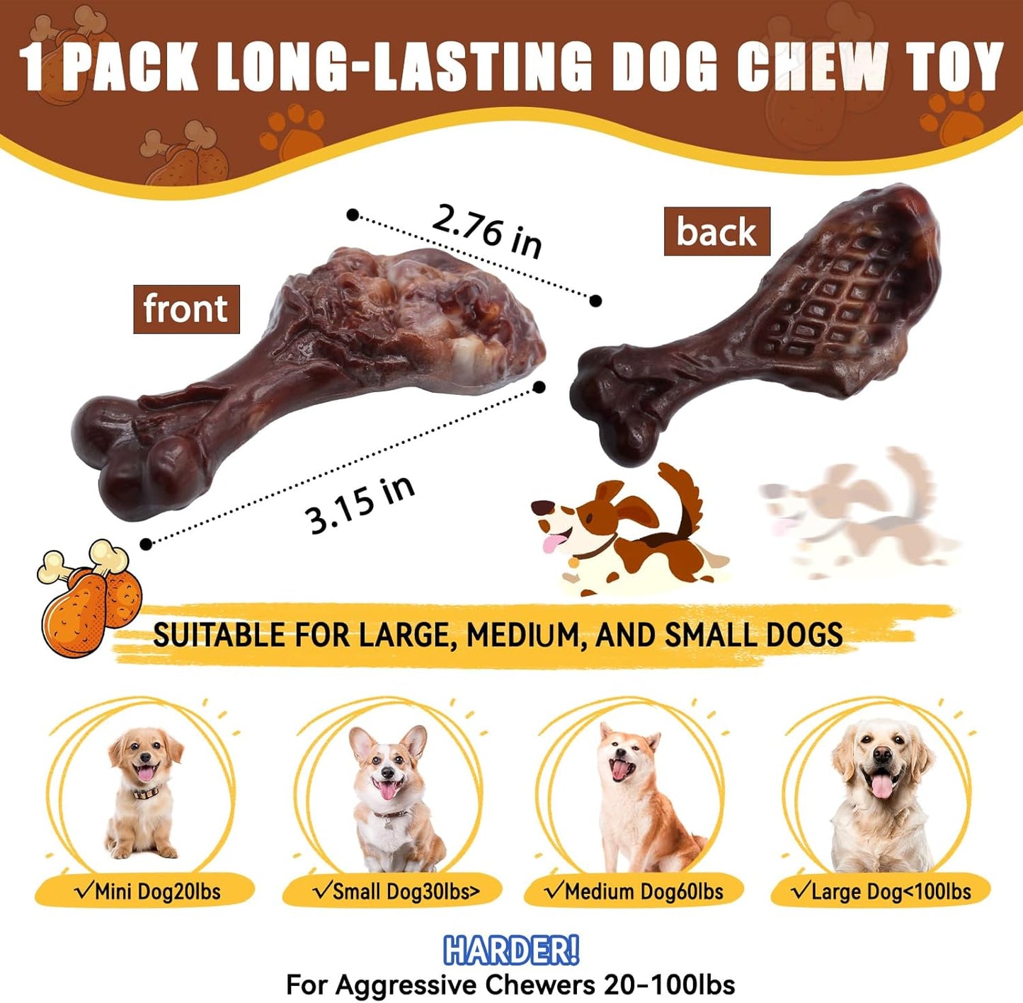 Dog Chew Toys for Aggressive Chewers, Indestructible Dog Toy for for Medium/Large Breed, Tough Nylon Teething Bone Toy to Keep Them Busy,Bacon and Real Beef Flavor (Bacon Flavor, 1 Pack)