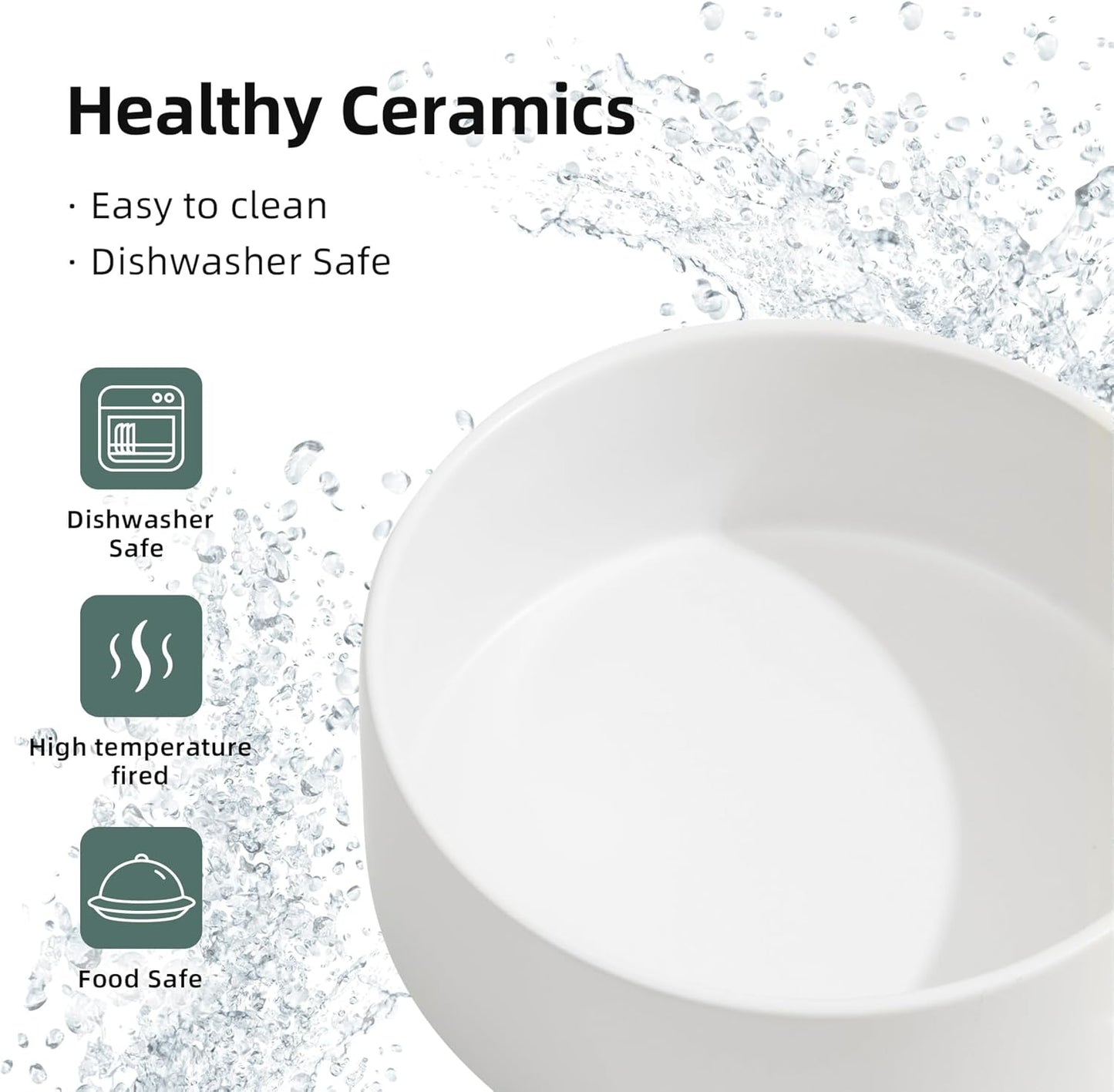 Ceramic 6.1inch Non-Slip Dog Food and Water Bowl for Small & Medium Breed Dogs,Pet Bowl for Replacement, Protects Cervical Spine (White)