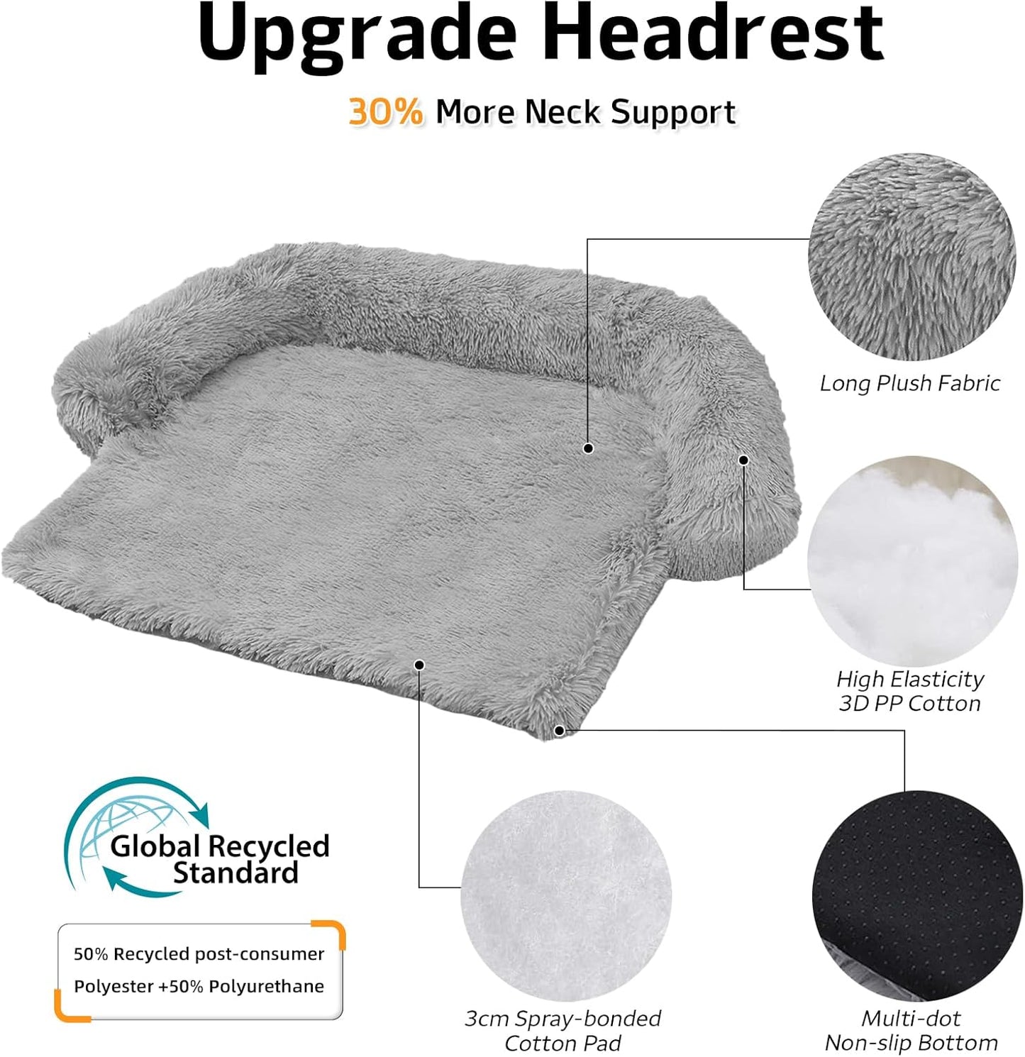 GGIB Calming Dog Bed Fluffy Plush Dog Mat for Furniture Protector with Removable Washable Cover for Large Medium Small Dogs and Cats (Medium, Grey)