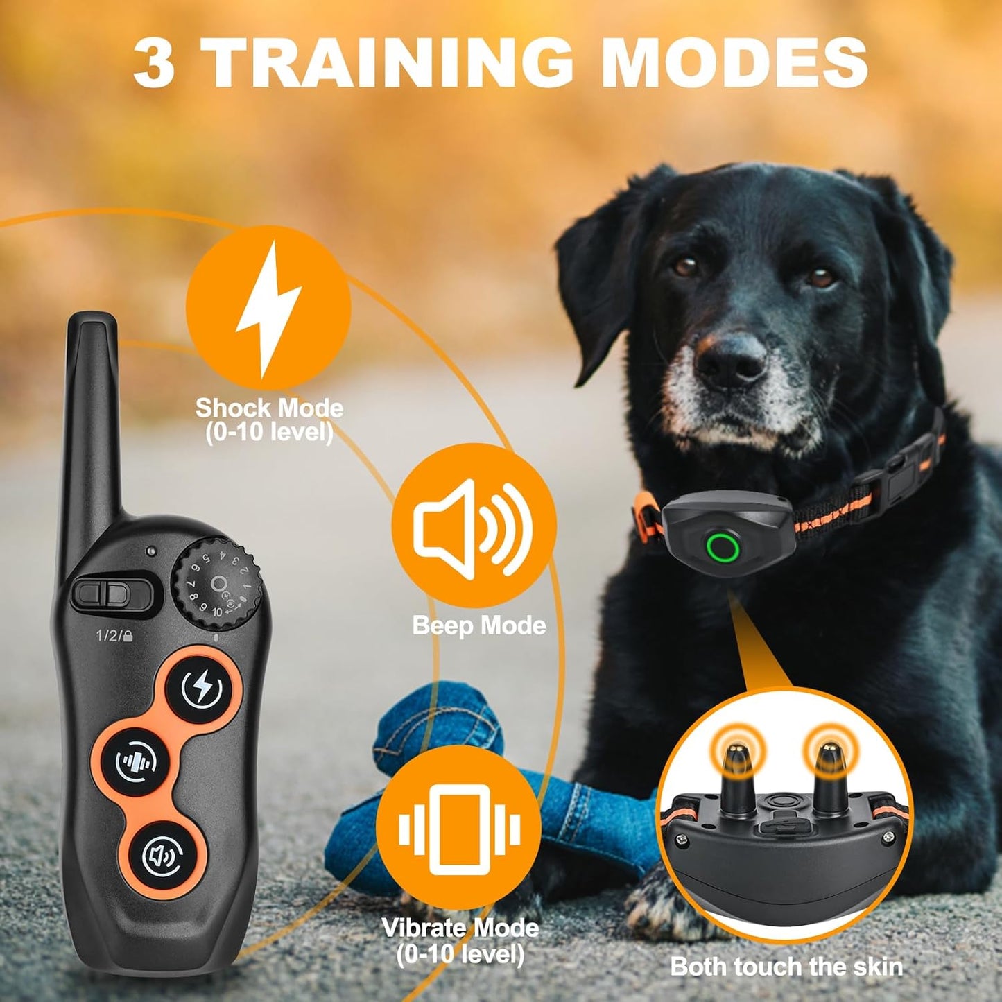 Dog Shock Collar with Remote Control,1300Ft,IP67 Waterproof Dog Training Collar with 3 Training Modes, Beep, Shock, Vibration,Safe Lock for Small, Middle,Large Dogs (Orange O+B)