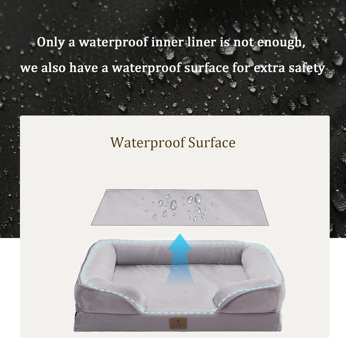 Bedfolks Orthopedic Dog Bed, Waterproof Dog Sofa Bed for Extra Large Dogs, Egg Foam Pet Couch Bed with Removable Washable Cover and Nonslip Bottom, Light Grey