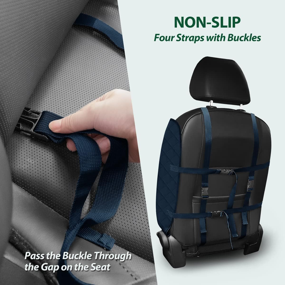 Dog Car Front Seat Cover with Side Flaps & Buckle Straps for Pet, 100% Waterproof 600D Oxford Single Seat Protector Heavy Duty Quilted Scratch Proof, Universal Size for SUV Truck, Blue