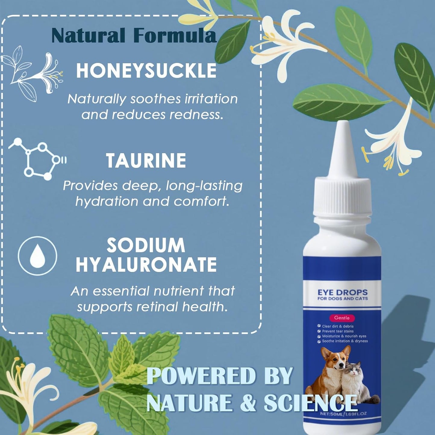Dog Eye Drops, 2 x 50ml Gentle Eye Drops for Dogs & Cats with Honeysuckle Extract, Dog Eye Infection Treatment, All Natural Pet Tear Stain Remover for Dogs Eye Wash, Soothe Discomfort & Irritation