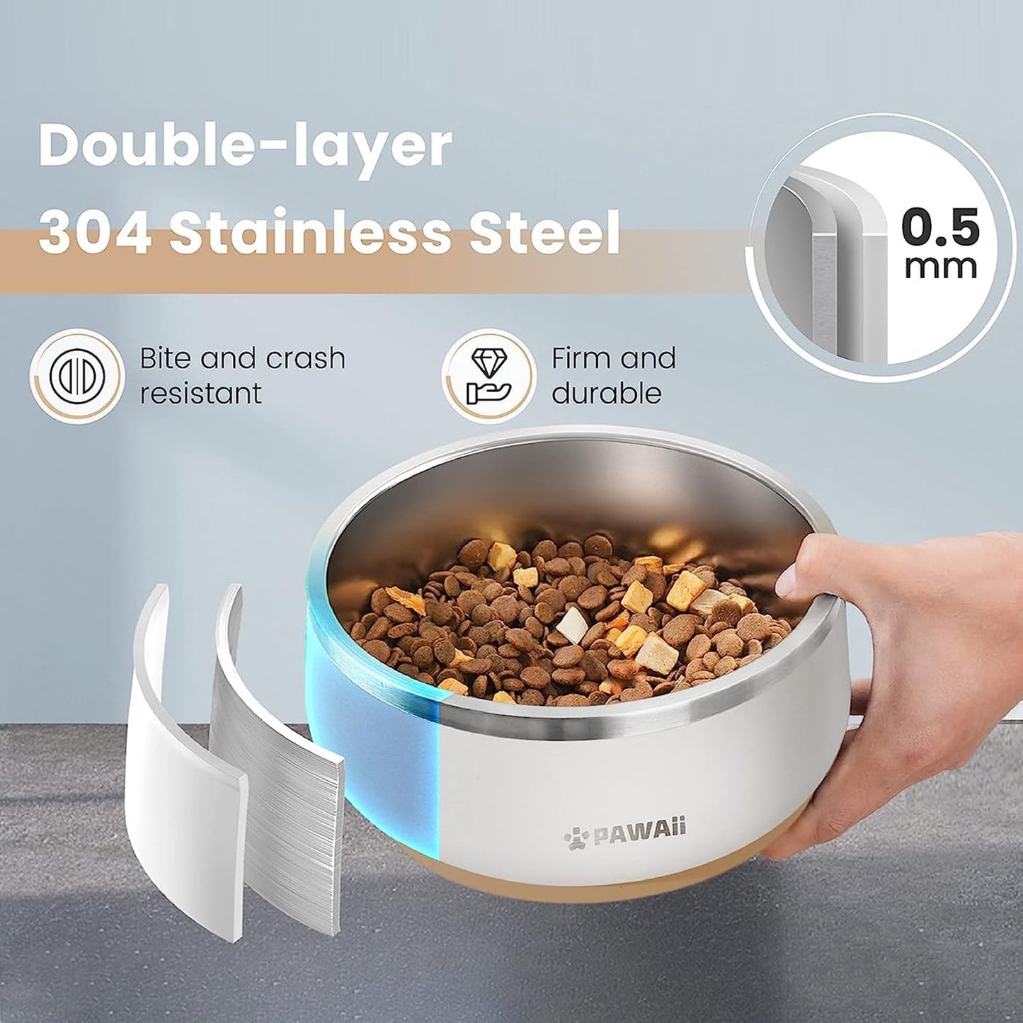 Pawaii Dog Food and Water Bowl with Non - Slip Rubber Base, Metal Insulated Stainless Steel Dog Bowls with ID Tag, Double - Wall, Durable and Dishwasher - Safe for All Dogs (34oz)