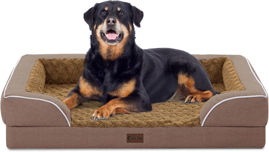 Orthopedic Waterproof Dog Bed for Extra Large Dogs, Memory Foam XL Dog Bed with Sides, Egg-Crate Foam and Non-Slip Bottom Jumbo Dogs Couch Beds with Washable Removable Cover(Jumbo,Brown)