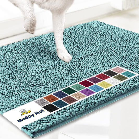 Muddy Mat® Shown on TV–Super Absorbent Microfiber Dog Door Mat for Muddy Paws, Non-Slip Washable Pet Rug, Quick Dry Chenille Entryway Carpet, Machine Washable Indoor Outdoor mat–Seafoam Green 30"x19"