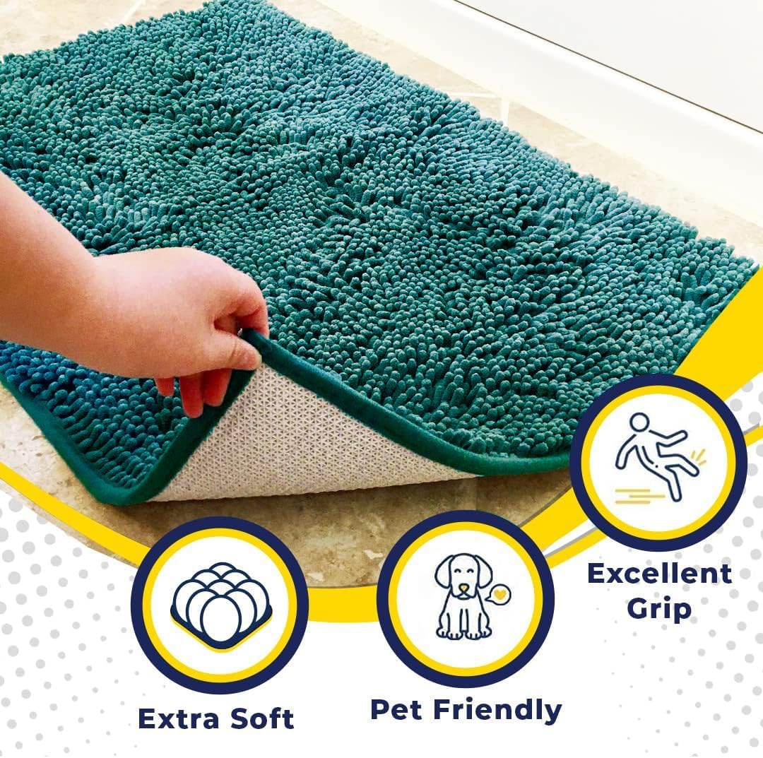 Muddy Mat® AS-SEEN-ON-TV Highly Absorbent Microfiber Door Mat and Pet Rug, Non Slip Thick Washable Area and Bath Mat Soft Chenille for Kitchen Bathroom Bedroom Indoor and Outdoor - Teal 48" x 60"