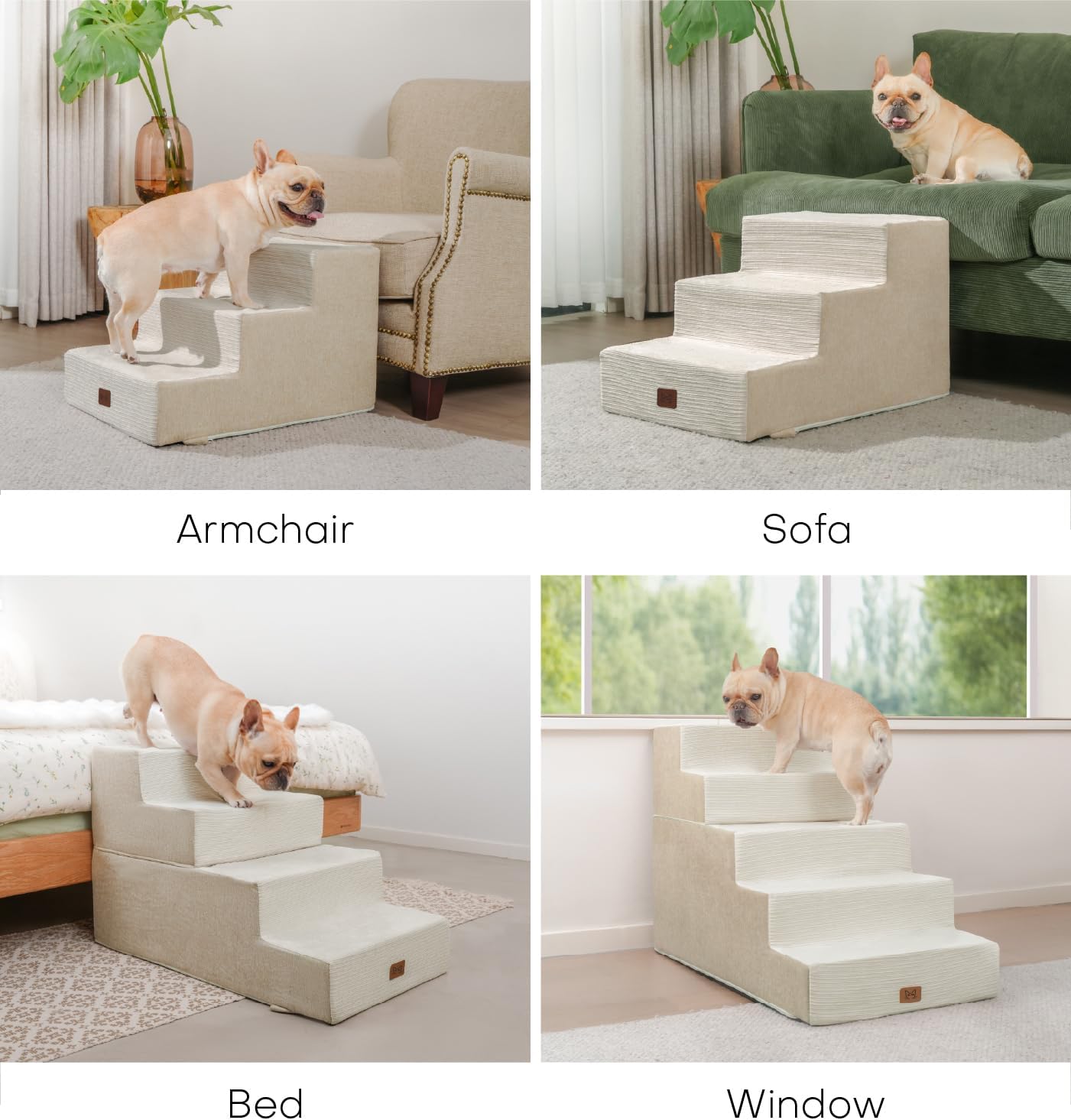 Dog Stairs for High Bed, Dog Steps for Bed Couch Sofa, 35D Foam Extra Wide Pet Steps for Small Dogs and Cats, Pet Stairs with Non-Slip Bottom Beige, 5 Steps