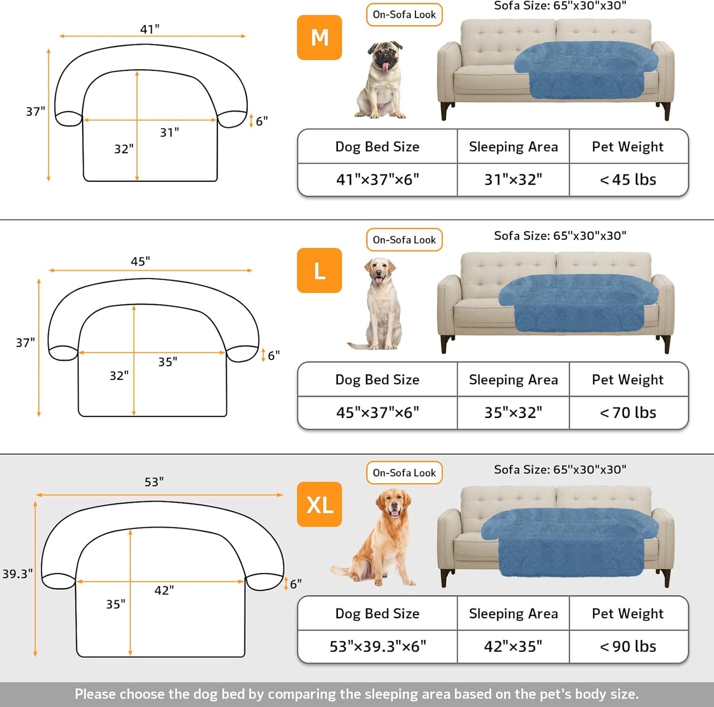 GGIB Calming Dog Bed Fluffy Plush Dog Mat for Furniture Protector with Removable Washable Cover for Large Medium Small Dogs and Cats (Extra Large (53x39.3x6), Navy)