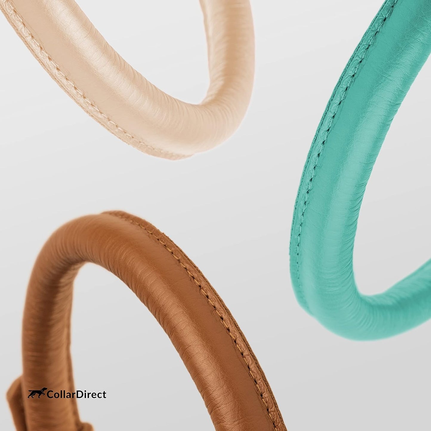 CollarDirect Rolled Leather Dog Collar, Soft Padded Round Puppy Collar, Handmade Genuine Leather Collar Dog Small Large Cat Collars 13 Colors (13-16 Inch, Mint Green Textured)