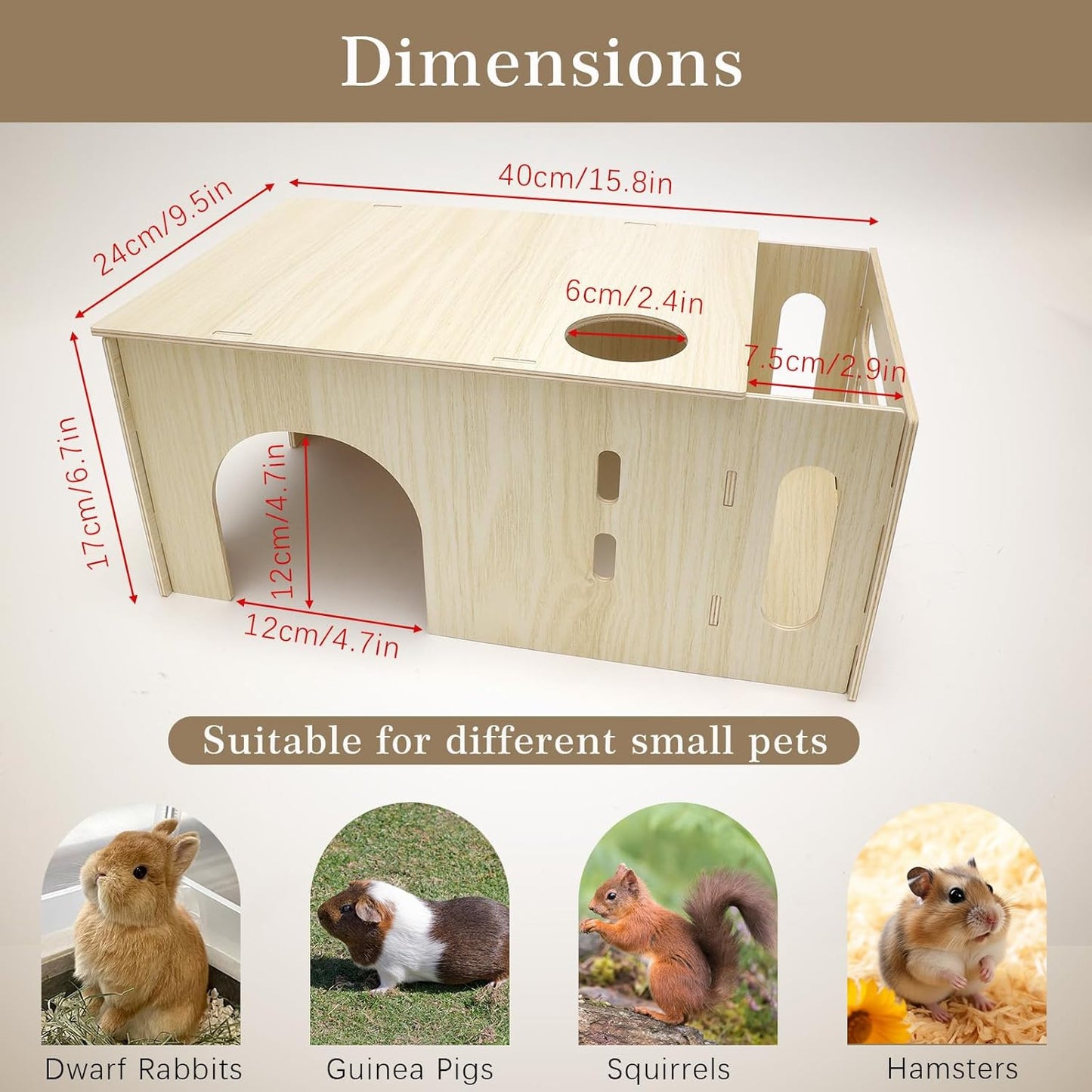 Guinea Pig Hideout Castle with Hay Feeder, Wooden Chinchilla House and Hay Rack, Small Animals Habitats Hut Accessories for Bunny, Rabbit, Hedgehog Playing Hiding, Easy Assembly
